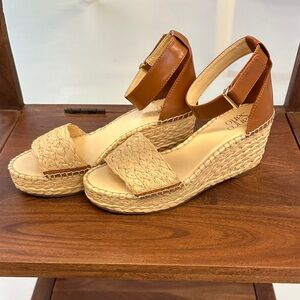 Franco Sarto Tan and Brown Wedge Sandals